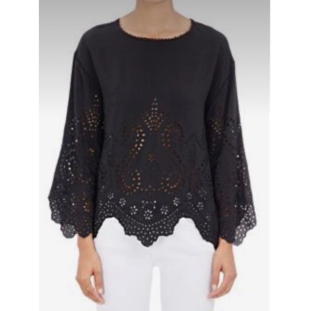 ULLA JOHNSON Black Embroidered Eyelet Silk Top - M